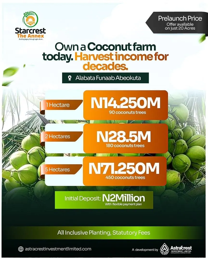 Pre-launch flyer: coconut farm — 1, 2 and 5 hectares