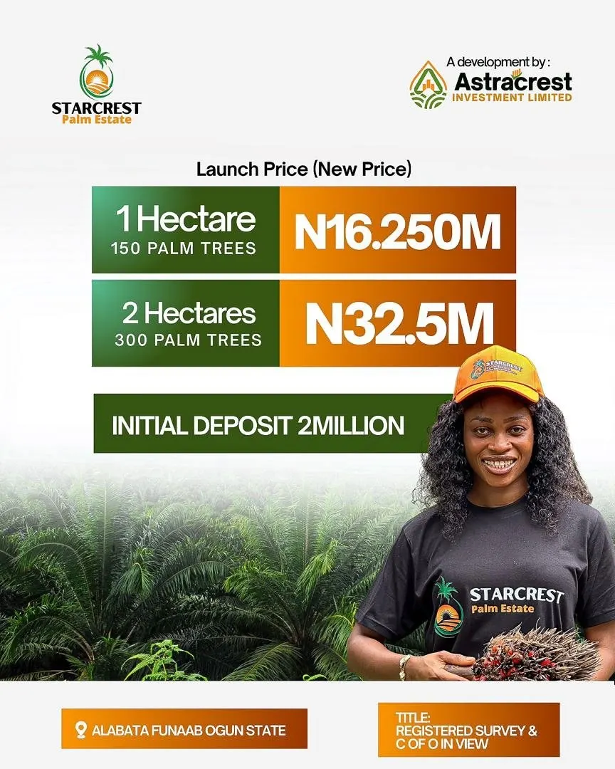 Launch price flyer: 1 hectare ₦16.25M, 2 hectares ₦32.5M