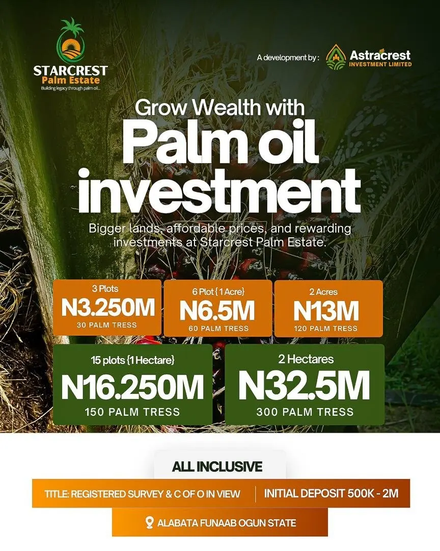 Starcrest Palm Estate price flyer showing all five investment options, all inclusive